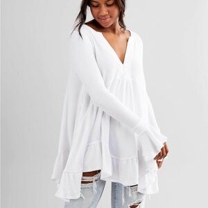 Free People Olivia White Long Sleeve Top